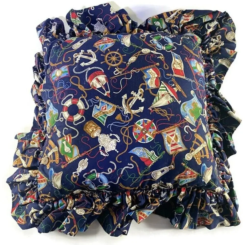 Nautical Throw Pillow Blue Red Ruffled Nautical Throw Pillow 20x20 Square